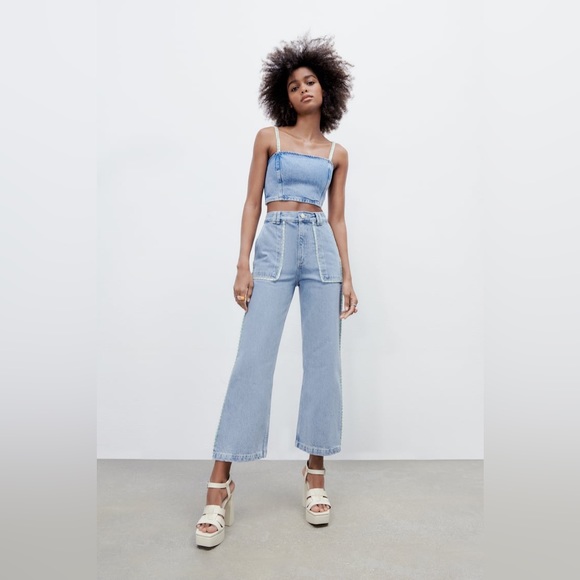 LAST🔥Zara Denim Matching 2 Piece Set! Stitch & Rhinestone Detail. - Picture 8 of 15